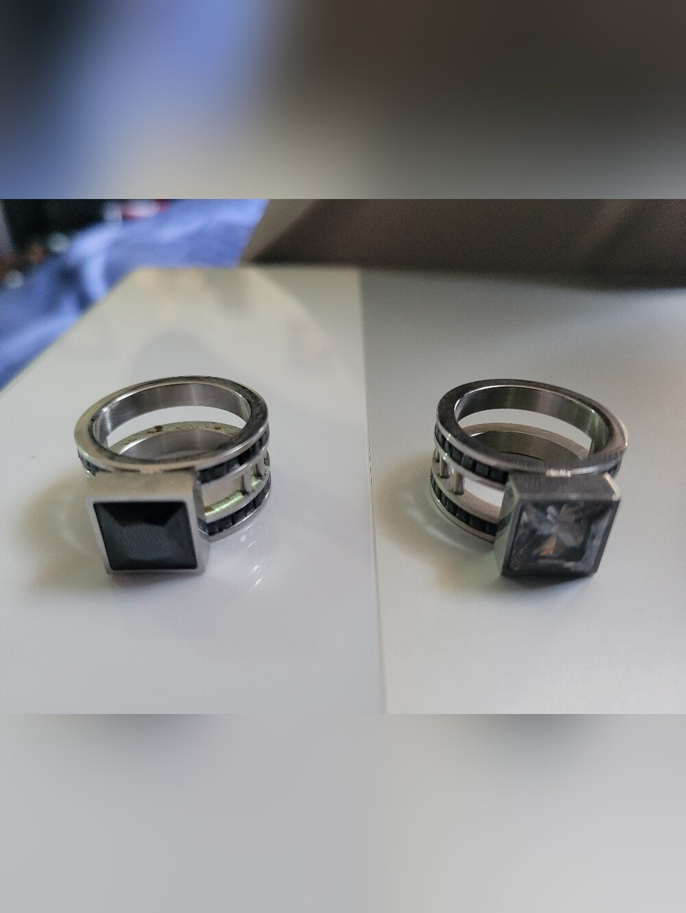 Men's Silver Tone Geometric Stainless Steel Ring - Silver